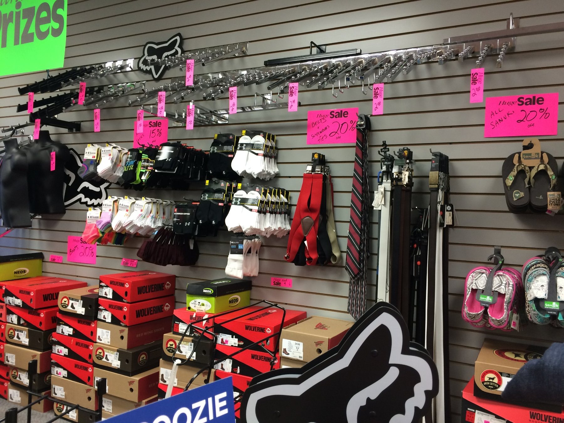 Sale merchandise and promotional signs in a real store